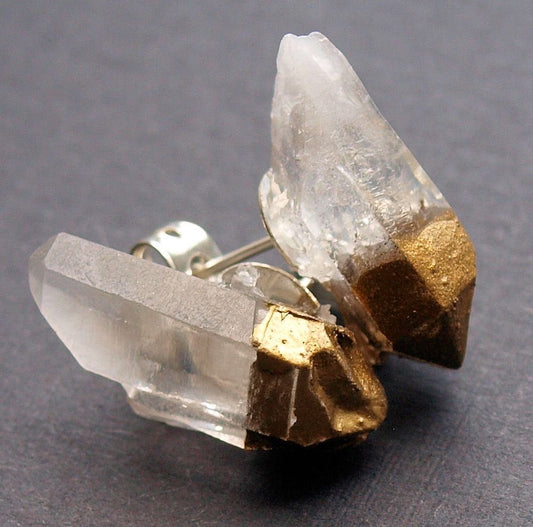 Gold & Raw Quartz Chunk Earrings