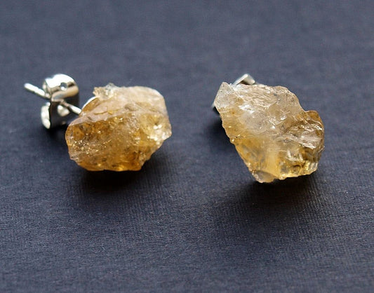 Raw Citrine Chunk Earrings